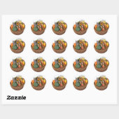 Sticker Rond Panier avec aliments fruits et légumes (Feuille)