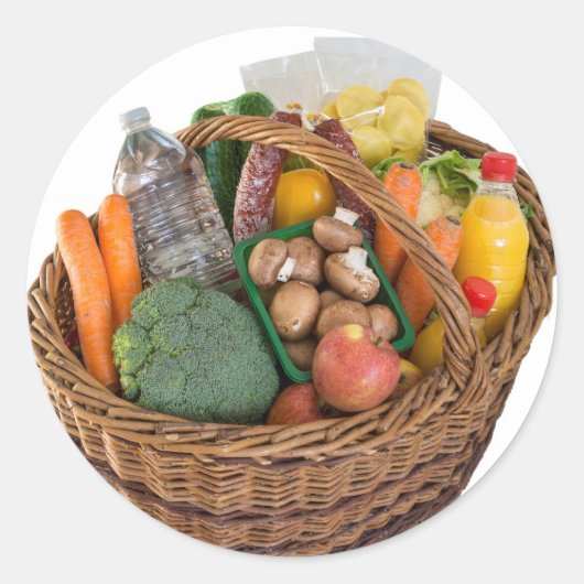 Sticker Rond Panier avec aliments fruits et légumes (Devant)
