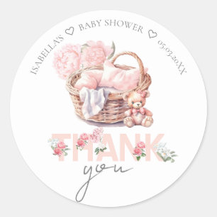 Sticker Rond Panier bébé Baby shower de Merci personnalisé