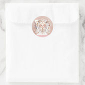 Sticker Rond Panier de baptême d'or Rose (Sac)