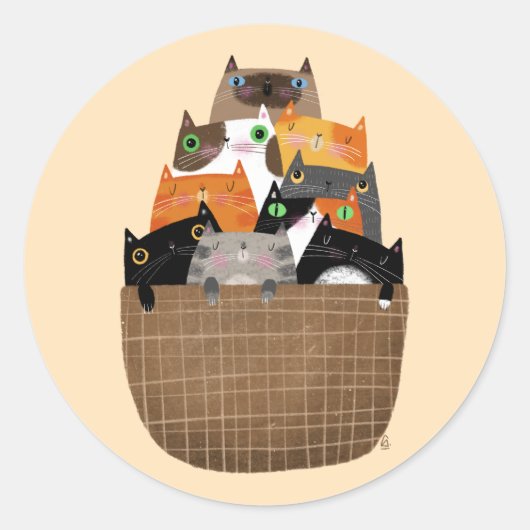 Sticker Rond Panier de chatons (Devant)
