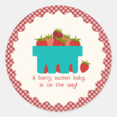 Sticker Rond Panier de fraises En vichy Baby shower doux aux ba (Devant)