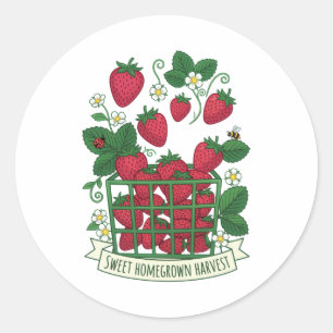 Sticker Rond Panier de fraises sucrées aux fruits rouges