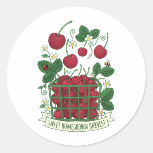 Sticker Rond Panier de fruits de cerise Prunus sucré