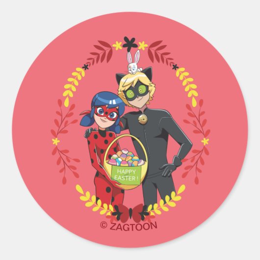 Sticker Rond Panier de Pâques Ladybug & Cat Noir (Devant)