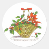 Sticker Rond Panier de Poinsettias avec Holly (Devant)