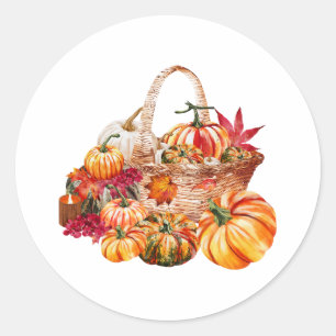 Sticker Rond Panier de récolte Citrouille d'automne