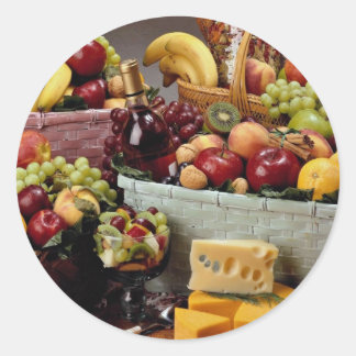 Sticker Rond Paniers à fruits, fruits et fromages
