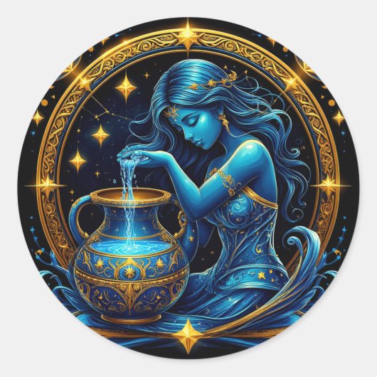 Sticker Rond Panneau Aquarius Belle illustration numérique (Devant)