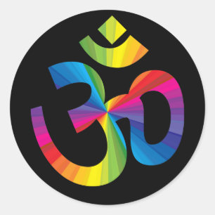 Sticker Rond Panneau arc-en-ciel Om