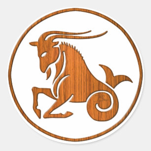 Sticker Rond Panneau astrologie de la chèvre marine du bois Cap