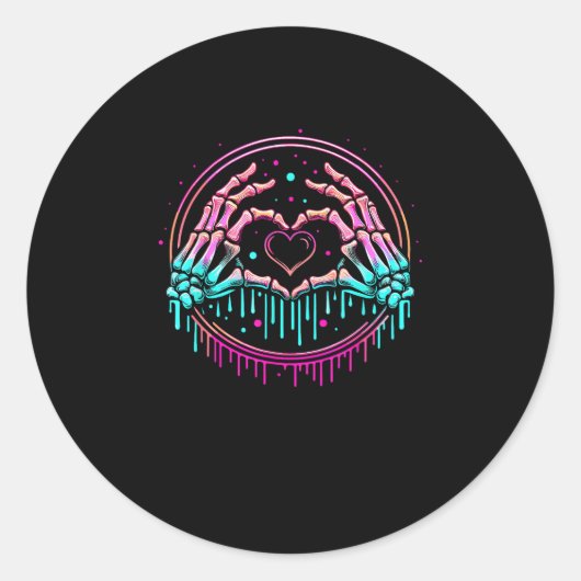 Sticker Rond Panneau cardiaque Mains de squelette - Squelette É (Devant)