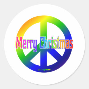 Sticker Rond Panneau de Paix Arc-en-ciel avec Joyeux Noël !