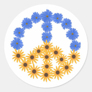 Sticker Rond Panneau de Paix Fleurs de Soleil Jaunes Bleues Cos