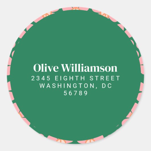 Sticker Rond Panneau de Paix Rétro Fleur Rose Vert Adresse de r (Devant)