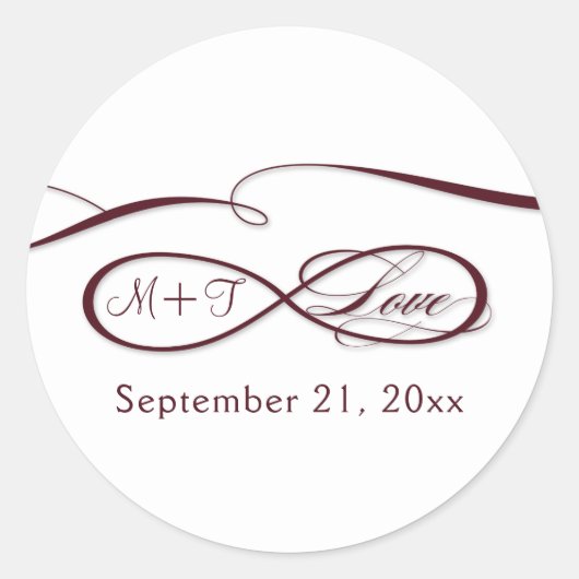 Sticker Rond Panneau d'infini Love Script Mariage blanc Bourgog (Devant)