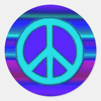 Sticker Rond Panneau Fractal et Paix Bleu