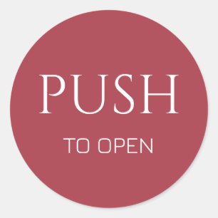Sticker Rond Panneau porte poussez pour ouvrir Rose Blanc