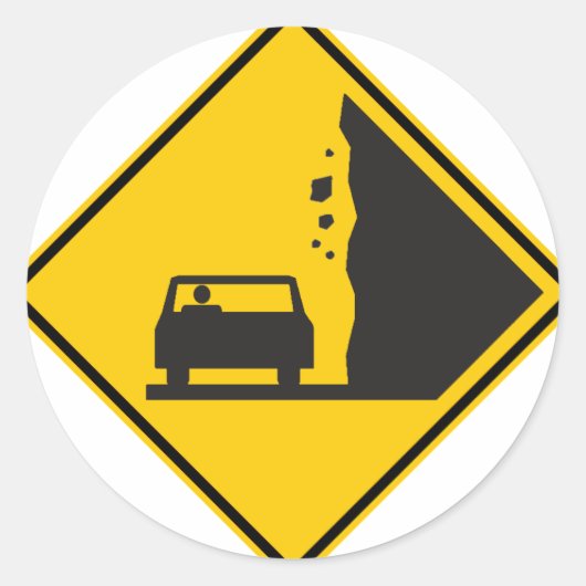 Sticker Rond Panneau routier de la zone rocheuse en chute (Devant)