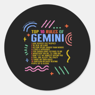 Sticker Rond Panneau Zodiac Top 10 Règles D'Astrologie Gemini