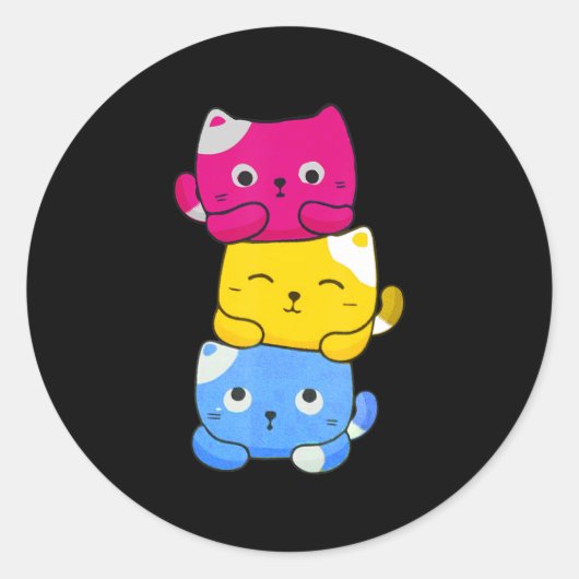 Sticker Rond Pansexual Kawaii Cat Anime Art mignonne Pan Pride  (Devant)