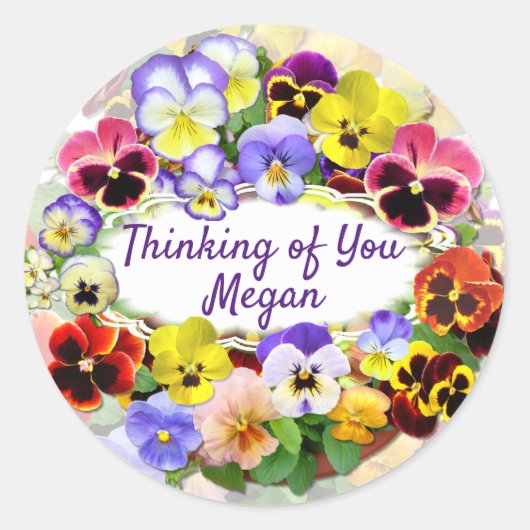 Sticker Rond Pansies colorées qui vous pensent (Devant)
