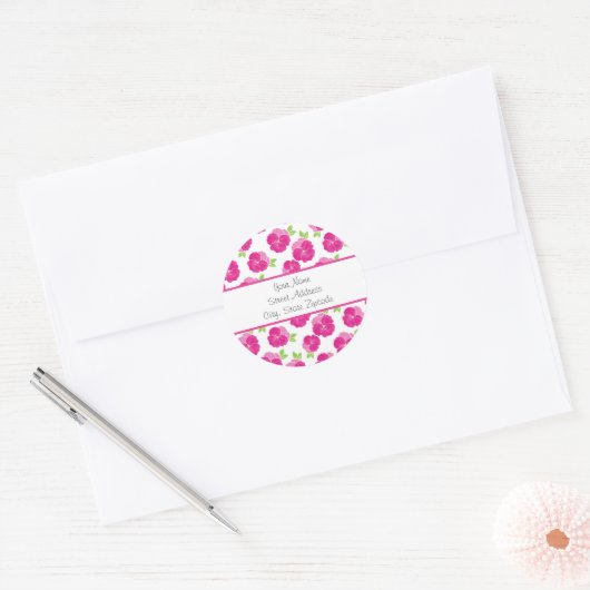 Sticker Rond Pansies d'aquarelle rose magenta (Enveloppe)