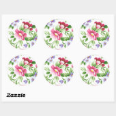 Sticker Rond Pansies de lavande rose florale (Feuille)