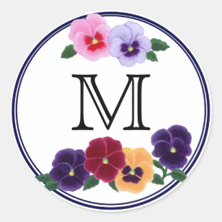 Sticker Rond Pansies monogrammes florales