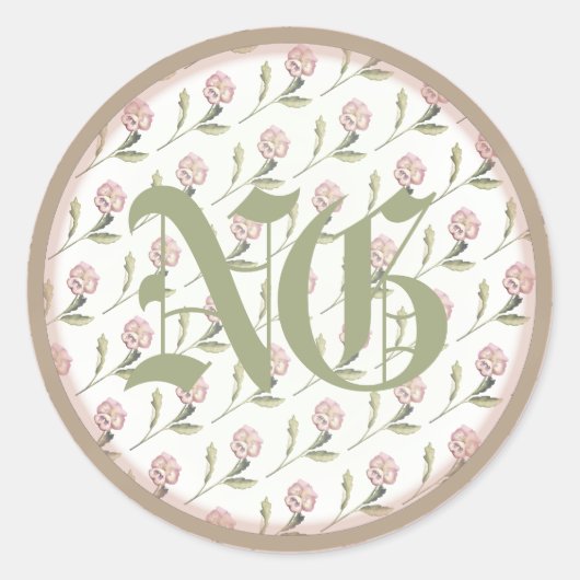 Sticker Rond Pansies peintes avec initiales (Devant)