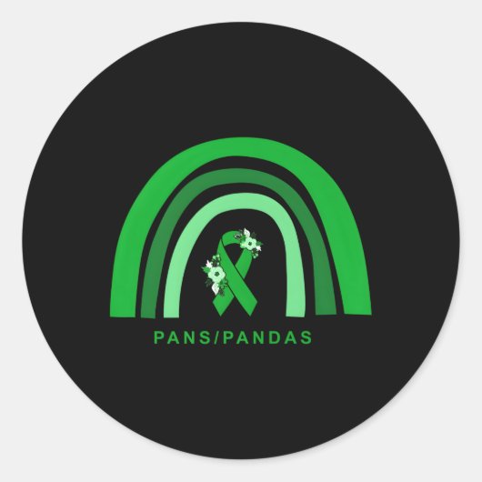 Sticker Rond Panspandas Sensibilisation Floral Vert Ruban Rainb (Devant)