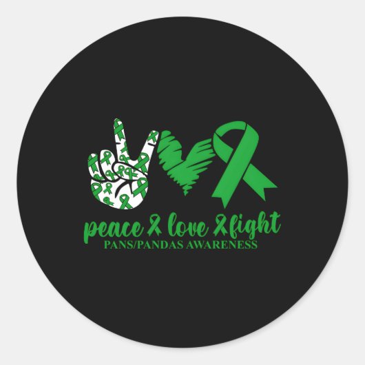 Sticker Rond Panspandas Sensibilisation Ruban vert Peace Love C (Devant)
