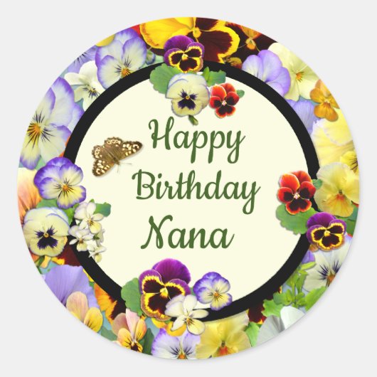 Sticker Rond Pansy Design Anniversaire pour Nana (Devant)