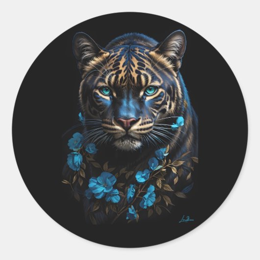 Sticker Rond Panthère bleue et dorée (Devant)