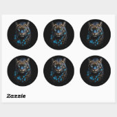 Sticker Rond Panthère bleue et dorée (Feuille)