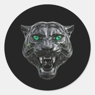 Sticker Rond Panthère noire gothique Chrome liquide Yeux d'émer