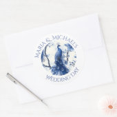 Sticker Rond Paon à l'aquarelle de style chinoiserie bleue vint (Enveloppe)