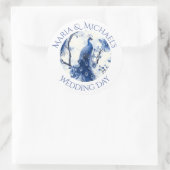 Sticker Rond Paon à l'aquarelle de style chinoiserie bleue vint (Sac)