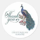 Sticker Rond Paon sarcelle chic Merci (Devant)