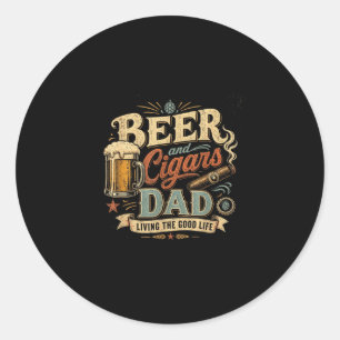 Sticker Rond Papa amateur de bière et de cigare graphique rétro