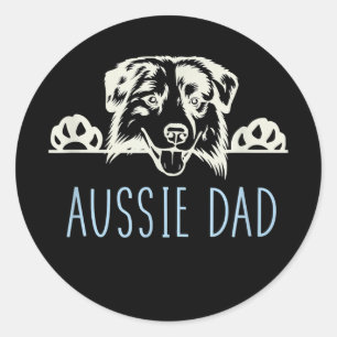 Sticker Rond Papa australien avec chien berger australien