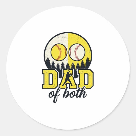 Sticker Rond Papa Baseball Softball des Deux Conception Vectori (Devant)