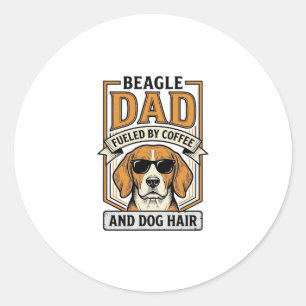 Sticker Rond Papa Beagle alimenté par le café et le maillot de