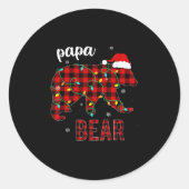 Sticker Rond Papa Bear Funny Men Red Plaid Christmas Pajama Fam (Devant)
