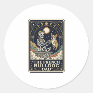 Sticker Rond Papa Bouledogue Français Vintage Squelette Tarot T