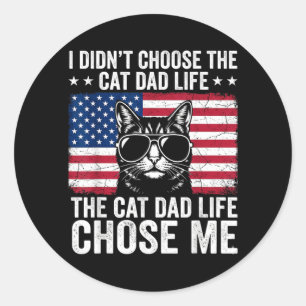 Sticker Rond Papa Chat La Vie M'a Choisi Drapeau Américain Drôl