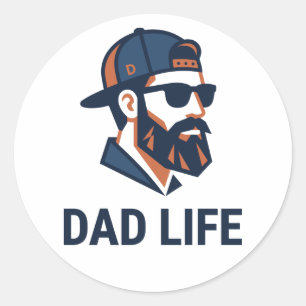 Sticker Rond Papa Cool avec Lunettes de Soleil Casquette