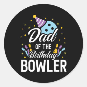 Sticker Rond Papa De L'Anniversaire Bowler Bowling Party Corres