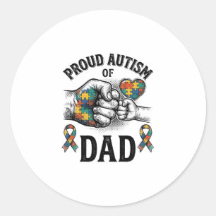 Sticker Rond Papa fièrement autiste Vintage Gravure Chemise de 