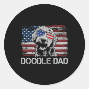 Sticker Rond Papa Goldendoodle Chien Drapeau américain 4 juille